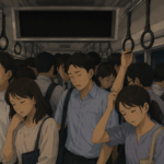 混雑した真夏の電車で停電したイメージ画像