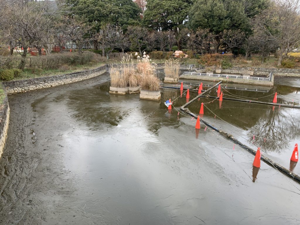 水を抜かれた武蔵の池